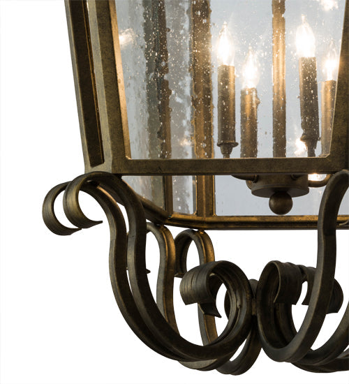 Meyda Lighting Marin 40" 8-Light Antique Iron Gate Pendant Light With Clear Seeded Shade Glass
