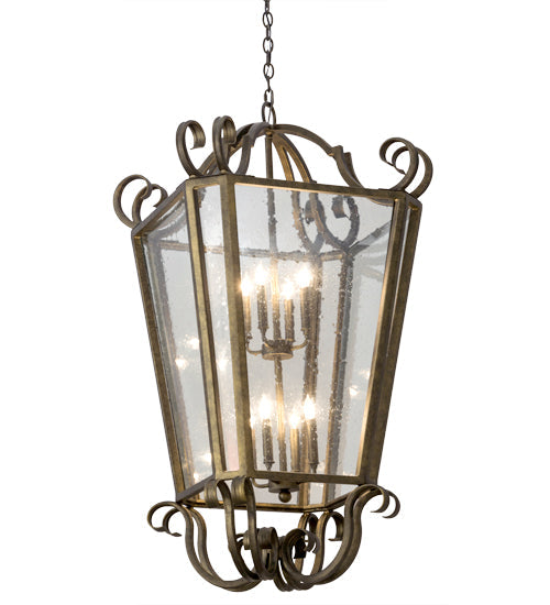 Meyda Lighting Marin 40" 8-Light Antique Iron Gate Pendant Light With Clear Seeded Shade Glass