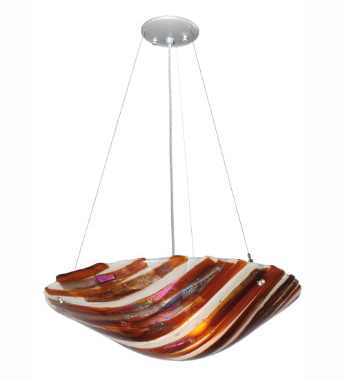 Meyda Lighting Marina 21" 2-Light Nickel Inverted Pendant Light With Fused Beige & Amber Shade Glass
