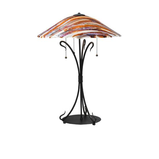 Meyda Lighting Marina 28" 3-Light Black Table Lamp With Multi-Colored Shade Glass