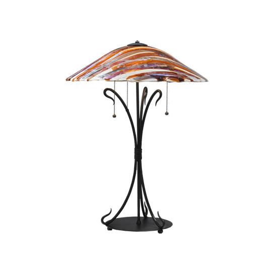 Meyda Lighting Marina 28" 3-Light Black Table Lamp With Multi-Colored Shade Glass