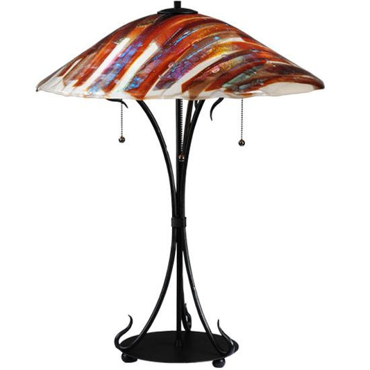Meyda Lighting Marina 28" 3-Light Black Table Lamp With Multi-Colored Shade Glass