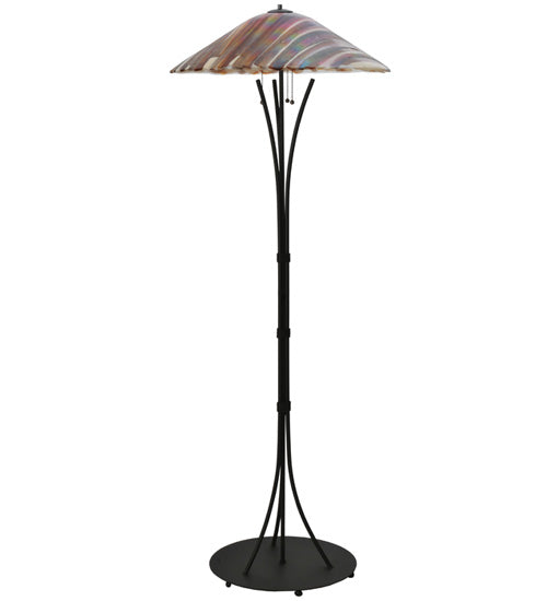 Meyda Lighting Marina 66" 3-Light Black Wrought Iron Curved Arm Floor Lamp With Multi-Colored Iridescent Shade Glass