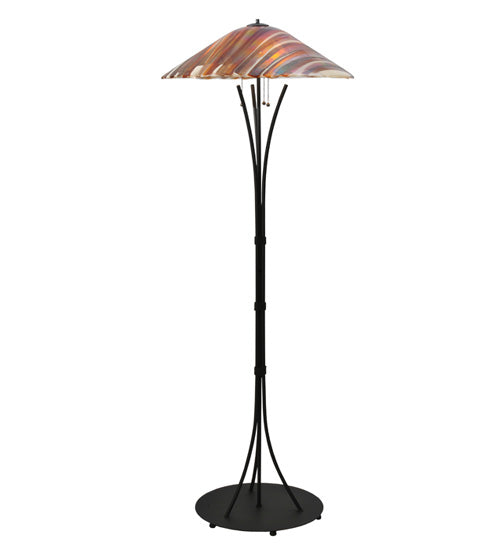 Meyda Lighting Marina 66" 3-Light Black Wrought Iron Curved Arm Floor Lamp With Multi-Colored Iridescent Shade Glass