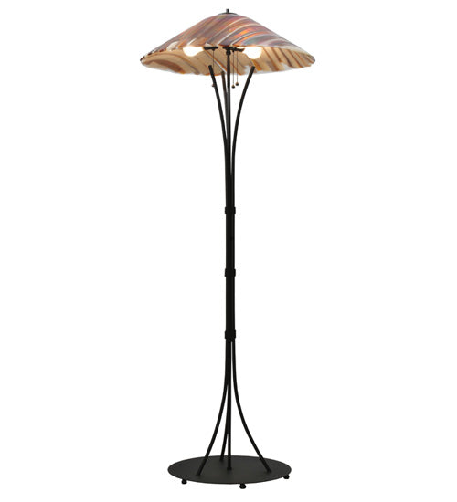 Meyda Lighting Marina 66" 3-Light Black Wrought Iron Curved Arm Floor Lamp With Multi-Colored Iridescent Shade Glass