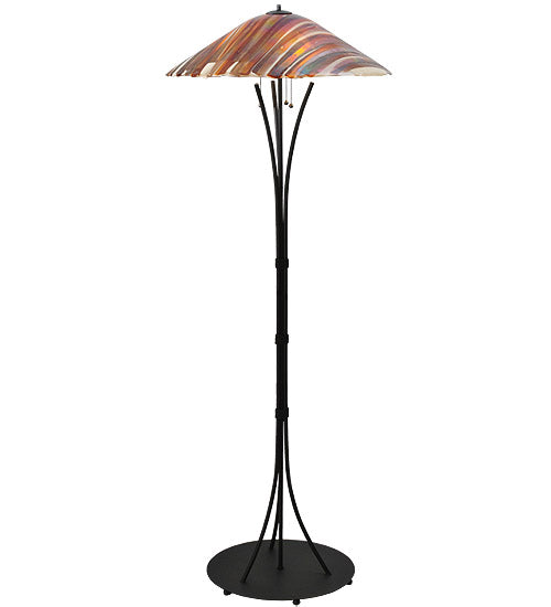 Meyda Lighting Marina 66" 3-Light Black Wrought Iron Curved Arm Floor Lamp With Multi-Colored Iridescent Shade Glass