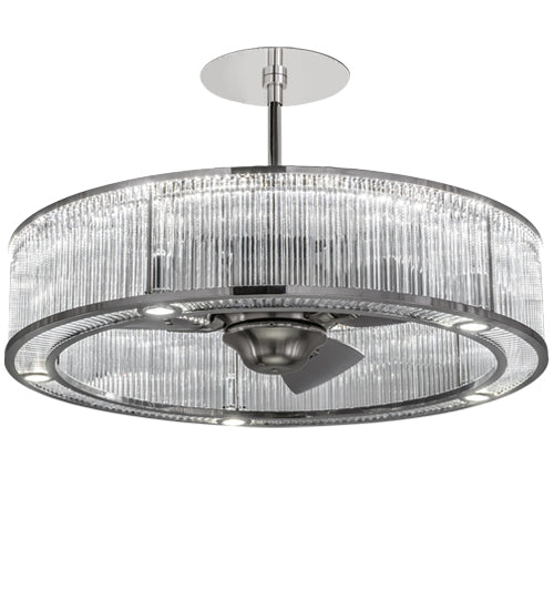 Meyda Lighting Marquee 182431 36" LED Polished Stainless Steel Chandelier With Clear Shade Glass and Fan