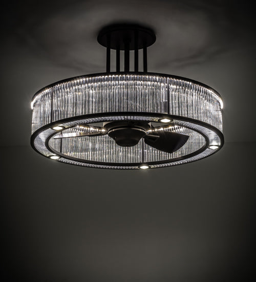 Meyda Lighting Marquee 36" 5-Light LED Oil Rubbed Bronze Gural Chandelier With Clear Shade Glass and Fan