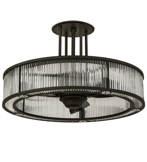 Meyda Lighting Marquee 36" 5-Light LED Oil Rubbed Bronze Gural Chandelier With Clear Shade Glass and Fan
