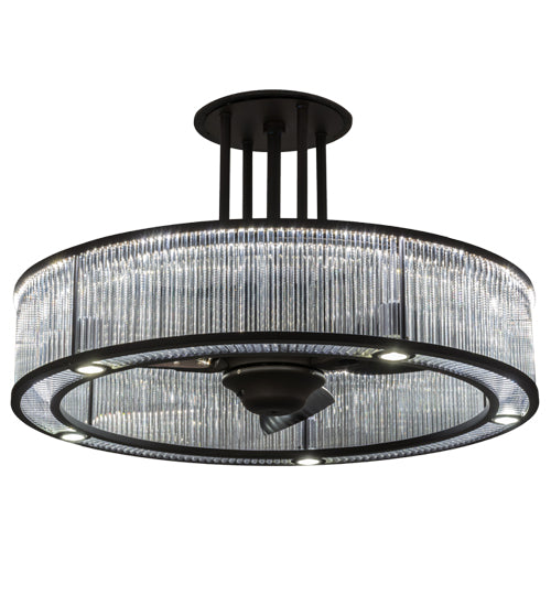 Meyda Lighting Marquee 36" 5-Light LED Oil Rubbed Bronze Gural Chandelier With Clear Shade Glass and Fan