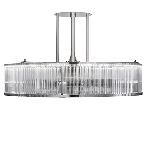 Meyda Lighting Marquee 36" LED Polished Stainless Steel Chandelier With Clear Shade Glass and Fan