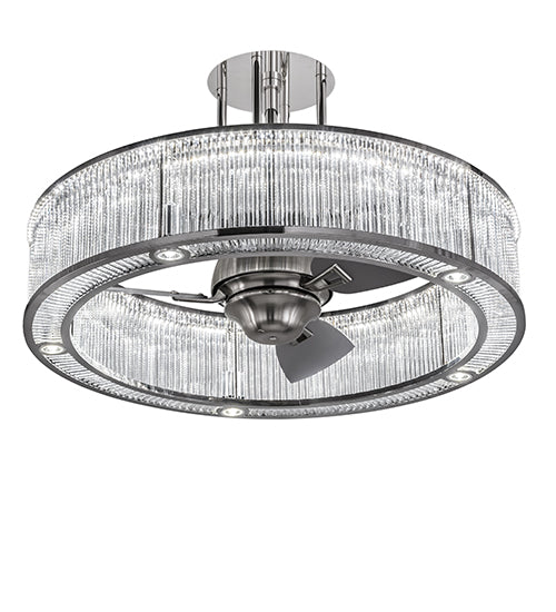 Meyda Lighting Marquee 36" LED Polished Stainless Steel Chandelier With Clear Shade Glass and Fan