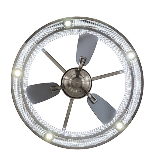 Meyda Lighting Marquee 36" LED Polished Stainless Steel Chandelier With Clear Shade Glass and Fan