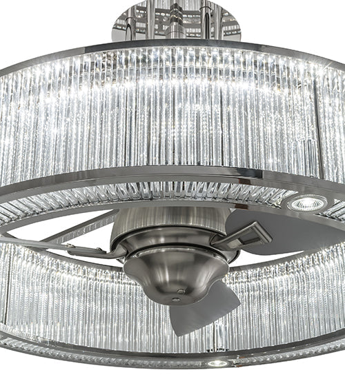 Meyda Lighting Marquee 36" LED Polished Stainless Steel Chandelier With Clear Shade Glass and Fan