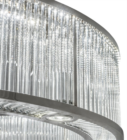 Meyda Lighting Marquee 36" LED Polished Stainless Steel Chandelier With Clear Shade Glass and Fan