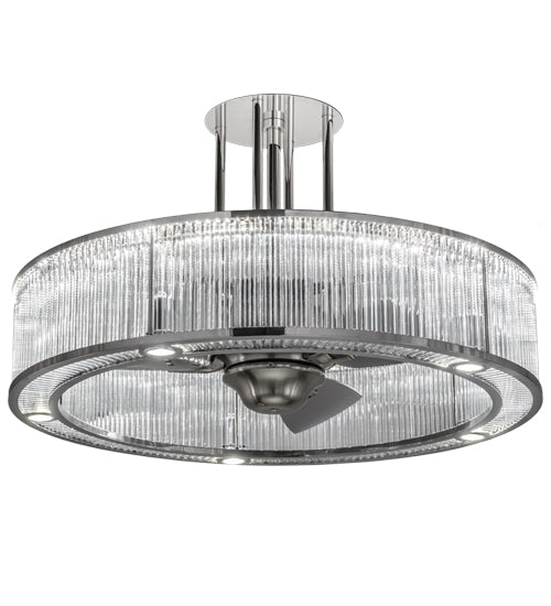 Meyda Lighting Marquee 36" LED Polished Stainless Steel Chandelier With Clear Shade Glass and Fan