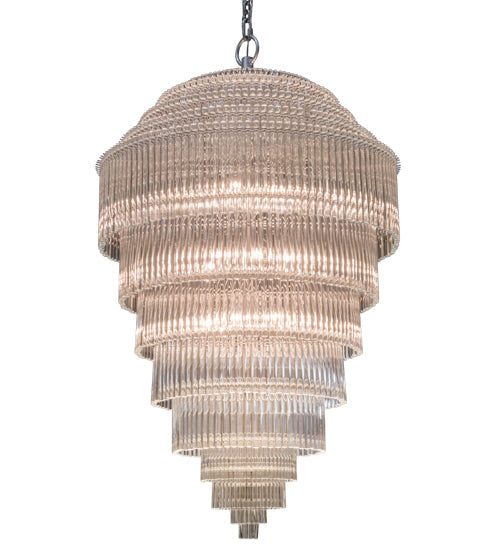 Meyda Lighting Marquee 42" 18-Light Sparkle Silver Pendant Light With Clear Crystal Rods Shade Glass
