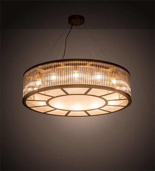 Meyda Lighting Marquee 50" 12-Light Matte Buttered Brass Pendant Light With Crystal Idalight & Contrail Mist Idalight Shade