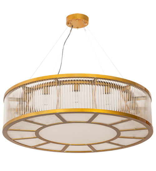 Meyda Lighting Marquee 50" 12-Light Matte Buttered Brass Pendant Light With Crystal Idalight & Contrail Mist Idalight Shade