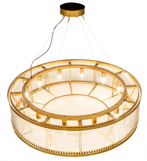 Meyda Lighting Marquee 50" 12-Light Matte Buttered Brass Pendant Light With Crystal Idalight & Contrail Mist Idalight Shade