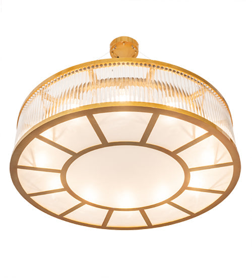 Meyda Lighting Marquee 50" 12-Light Matte Buttered Brass Pendant Light With Crystal Idalight & Contrail Mist Idalight Shade