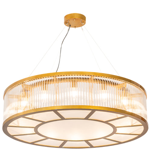 Meyda Lighting Marquee 50" 12-Light Matte Buttered Brass Pendant Light With Crystal Idalight & Contrail Mist Idalight Shade