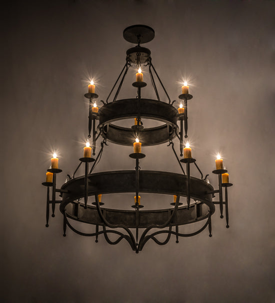 Meyda Lighting Marta 60" 18-Light 2-Tier Smoke Chandelier With Amber Faux Candlelight