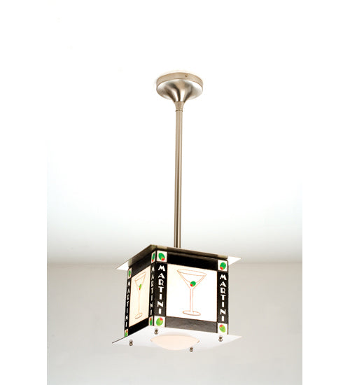 Meyda Lighting Martini 14" Brushed Nickel Pendant Light With Multi-Colored Shade Glass