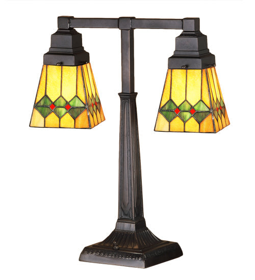 Meyda Lighting Martini Mission 20" 2-Light Mahogany Bronze Desk Table Lamp With Multi-Colored Shade Glass