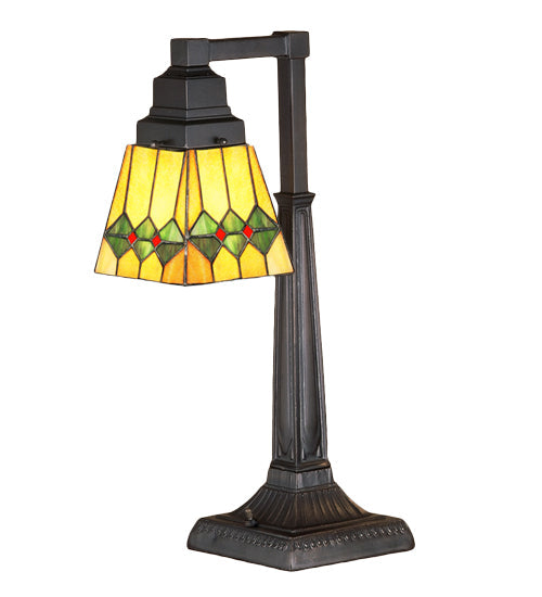 Meyda Lighting Martini Mission 20" Mahogany Bronze Desk Table Lamp With Multi-Colored Shade Glass