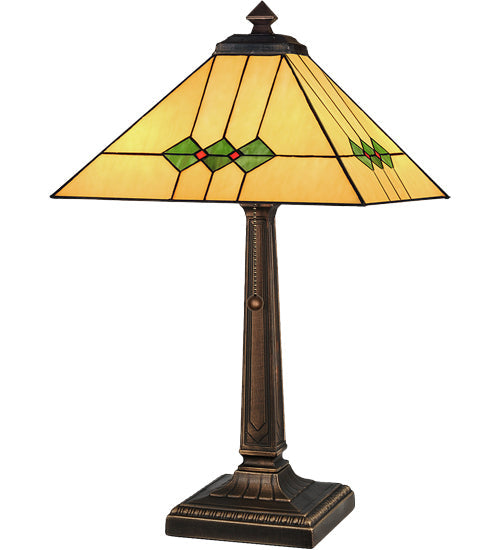 Meyda Lighting Martini Mission 22" Mahogany Bronze Table Lamp With Multi-Colored Shade Glass