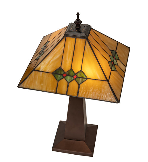 Meyda Lighting Martini Mission 24" 2-Light Mahogany Bronze Table Lamp With Amber and Green Shade Glass