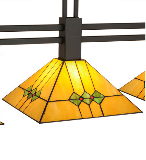 Meyda Lighting Martini Mission 47" 3-Light Oil Rubbed Bronze Island Pendant Light With Yellow and Green Shade Glass
