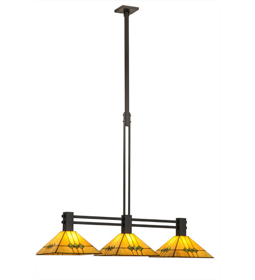 Meyda Lighting Martini Mission 47" 3-Light Oil Rubbed Bronze Island Pendant Light With Yellow and Green Shade Glass