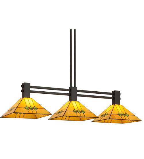 Meyda Lighting Martini Mission 47" 3-Light Oil Rubbed Bronze Island Pendant Light With Yellow and Green Shade Glass