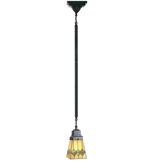 Meyda Lighting Martini Mission 49119 5"Sq Mahogany Bronze Mini Pendant Light With Multi-Colored Shade Glass
