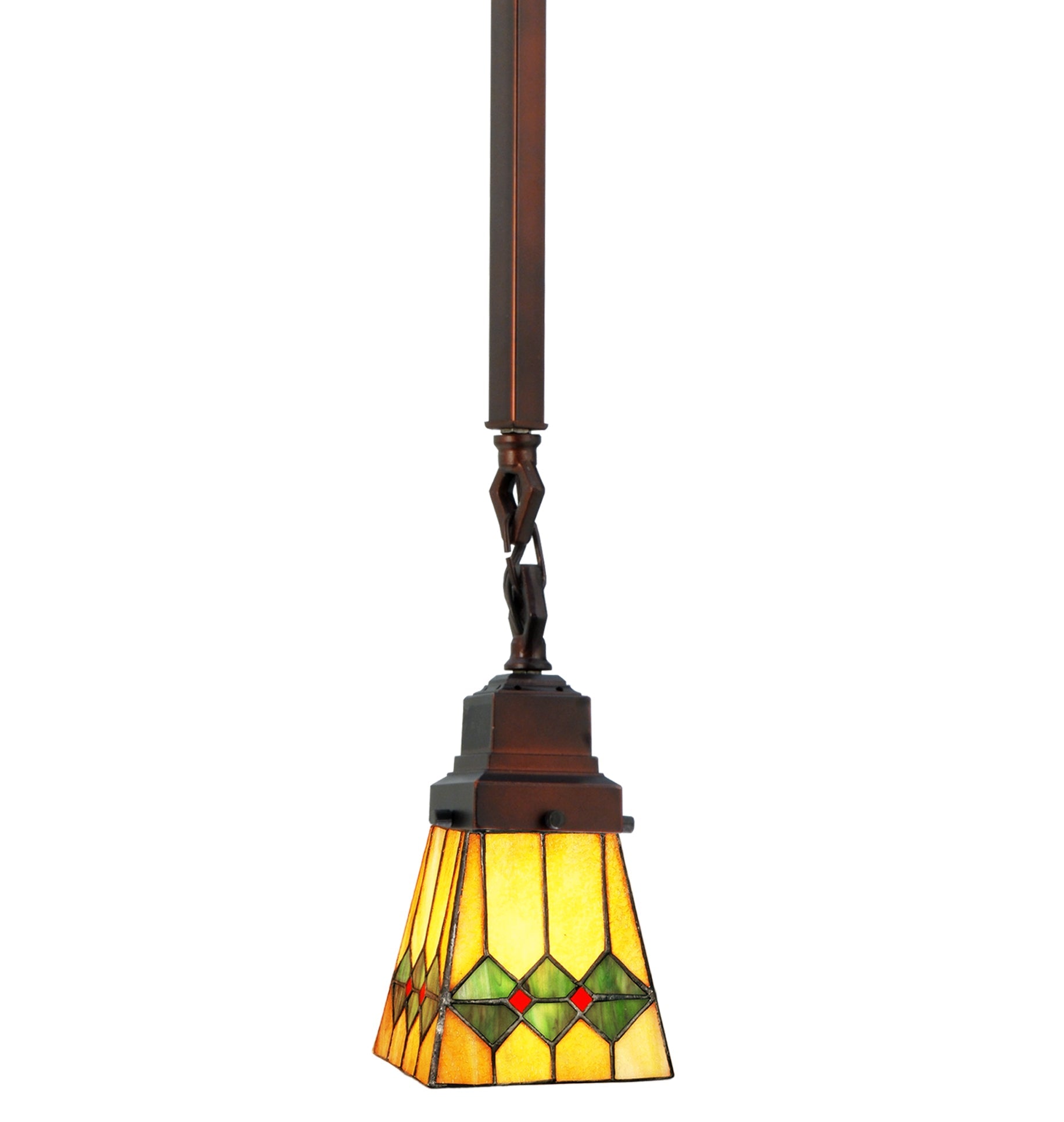 Meyda Lighting Martini Mission 49122 5"Sq Mahogany Bronze Mini Pendant Light With Multi-Colored Shade Glass