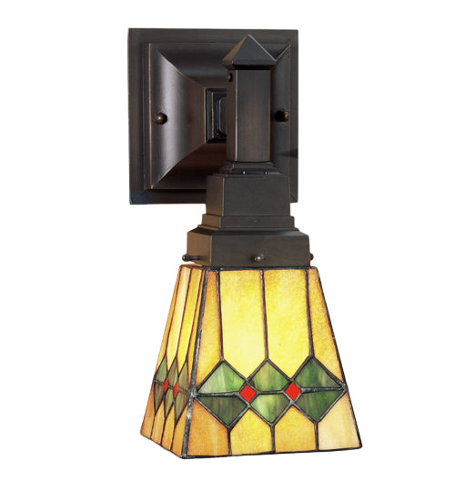 Meyda Lighting Martini Mission 5" Mahogany Bronze Wall Sconce With Multi-Colored Shade Glass