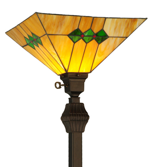 Meyda Lighting Martini Mission 62" Mahogany Bronze Torchiere Floor Lamp With Amber and Green Shade Glass