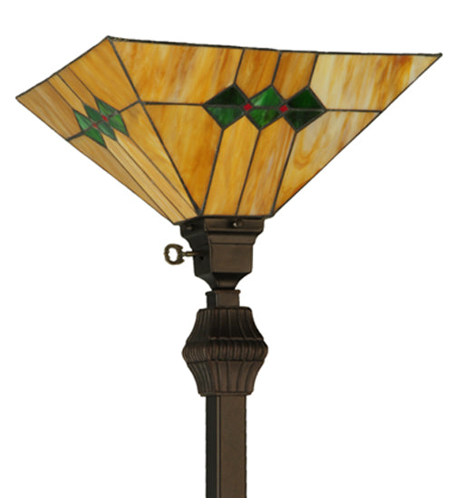 Meyda Lighting Martini Mission 62" Mahogany Bronze Torchiere Floor Lamp With Amber and Green Shade Glass