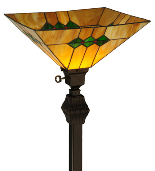 Meyda Lighting Martini Mission 62" Mahogany Bronze Torchiere Floor Lamp With Amber and Green Shade Glass