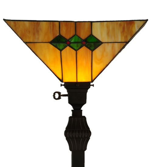 Meyda Lighting Martini Mission 62" Mahogany Bronze Torchiere Floor Lamp With Amber and Green Shade Glass