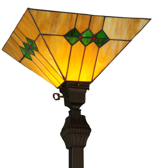 Meyda Lighting Martini Mission 62" Mahogany Bronze Torchiere Floor Lamp With Amber and Green Shade Glass