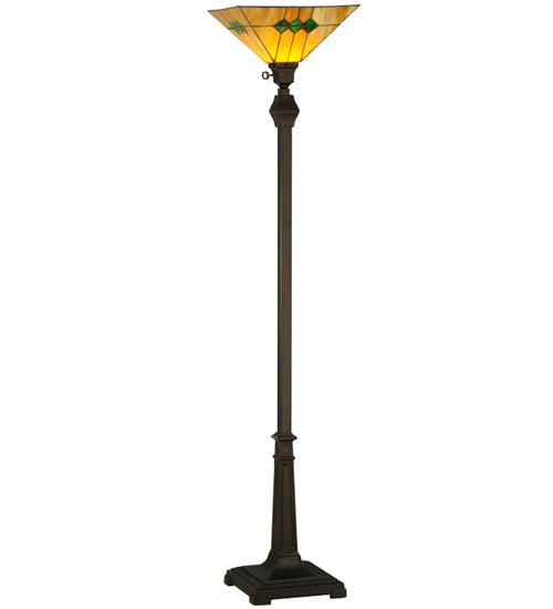 Meyda Lighting Martini Mission 62" Mahogany Bronze Torchiere Floor Lamp With Amber and Green Shade Glass