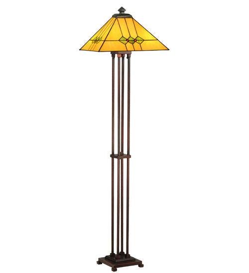 Meyda Lighting Martini Mission 63" 2-Light Mahogany Bronze Floor Lamp With Multi-Colored Shade Glass