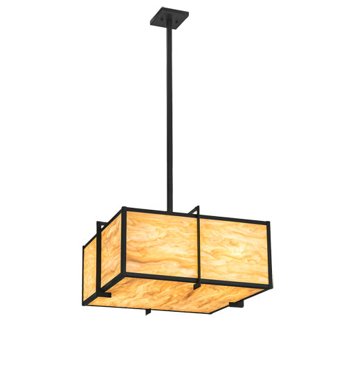 Meyda Lighting Martis 24"Sq 4-Light Textured Black Inverted Pendant Light With Travertine Idalight Shade