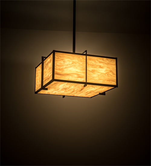 Meyda Lighting Martis 24"Sq 4-Light Textured Black Inverted Pendant Light With Travertine Idalight Shade