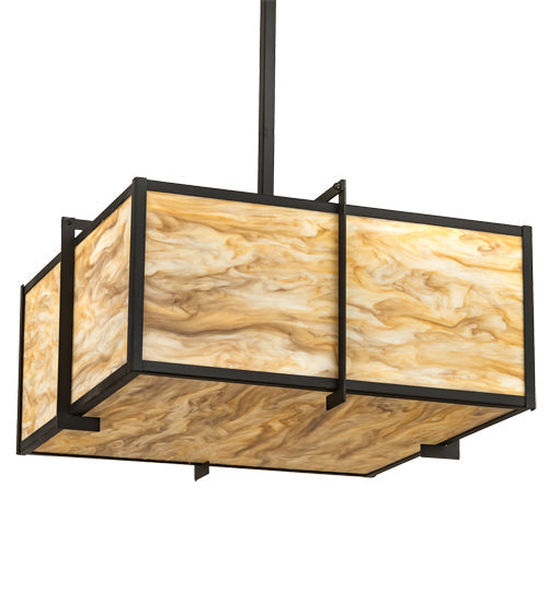 Meyda Lighting Martis 24"Sq 4-Light Textured Black Inverted Pendant Light With Travertine Idalight Shade