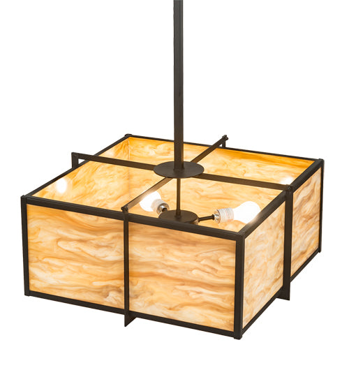 Meyda Lighting Martis 24"Sq 4-Light Textured Black Inverted Pendant Light With Travertine Idalight Shade