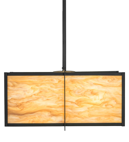 Meyda Lighting Martis 24"Sq 4-Light Textured Black Inverted Pendant Light With Travertine Idalight Shade